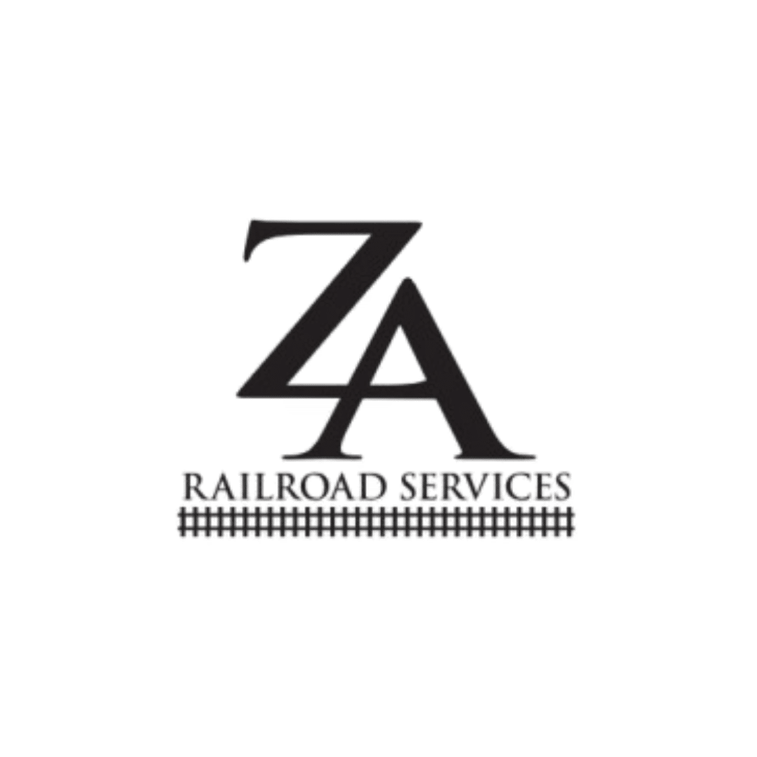 Logo for ZA Railroad Services, featuring a stylized letter monogram above the company name and a railroad track icon.