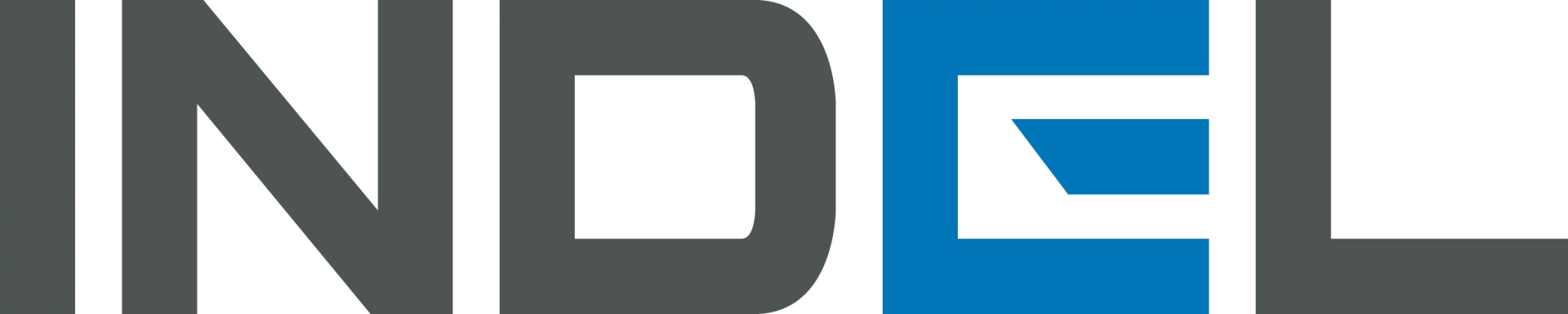 The Indel company logo, featuring gray text with a blue stylized letter E.